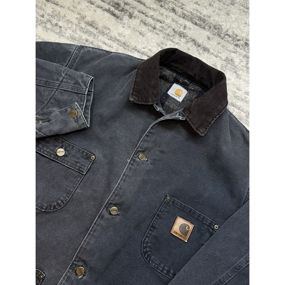Vintage CARHARTT C02 Mens Jacket Barn Chore Coat BLANKET Lined L/XL Charcoal